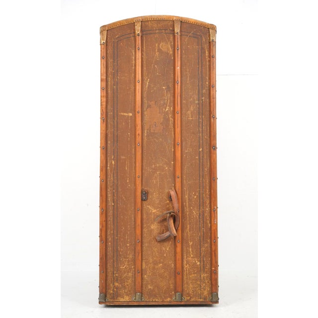 Antique Wood Arched Steamer Wardrobe Trunk For Sale - Image 11 of 16