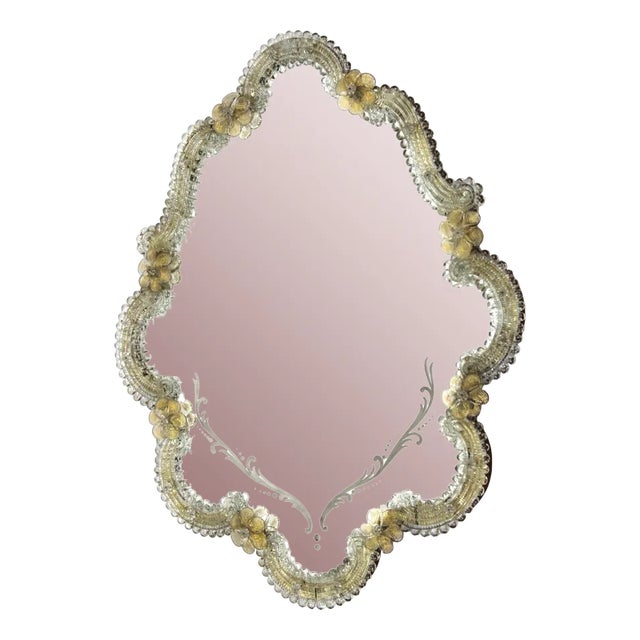 Venetian Murano Glass Wall Mirror, 1950s For Sale