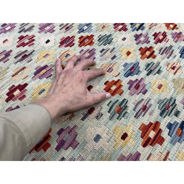 5'1" X 6'10" Multicolor Afghan Chobi Wool Flatweave Kilim Rug For Sale - Image 14 of 16