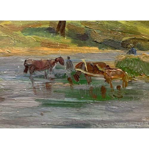 1950s Andrey Ovcharov, Water Mill, Oil on Cardboard, 1955 For Sale - Image 5 of 9