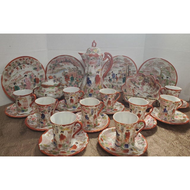 1940s Orange Kutani Nippon Hand Painted Tea Set 31 Pieces Chairish