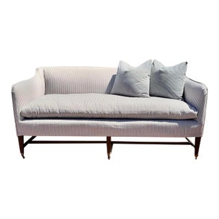 Vintage Elegant Sofa With High Back, Striped Ticking Slipcover For Sale