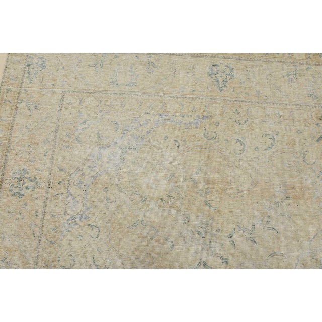 Textile Tabriz Rug 9’11” X 12’9” Beige Wool Vintage Distressed Hand-Knotted Carpet For Sale - Image 7 of 15