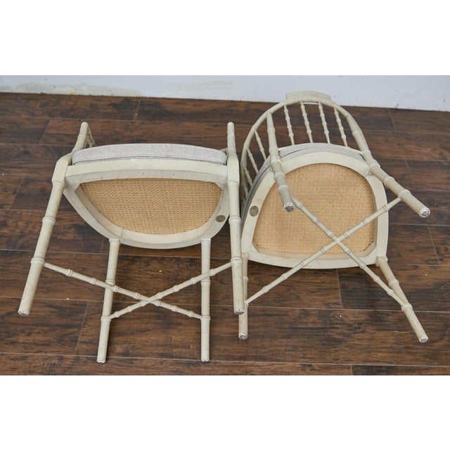 Baker Furniture Company Late 20th Century Baker Furniture Faux Bamboo Accent Chairs with Upholstered Linen Cushions, Pair For Sale - Image 4 of 12