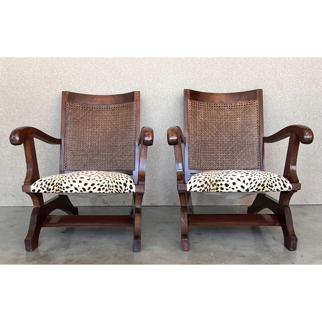 Pair of Mid 20th Century Walnut, Caned Back Fireplace Low Armchairs For Sale - Image 16 of 18