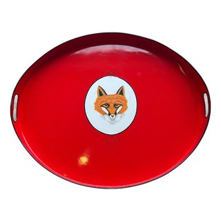 Red Base Fox Tole Tray For Sale