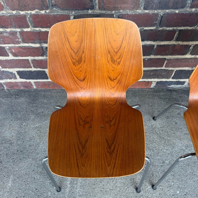 Mid 20th Century Mid-Century Modern Westnofa Teak and Chrome Dining Chairs Stacking – Set of 4 For Sale - Image 5 of 12