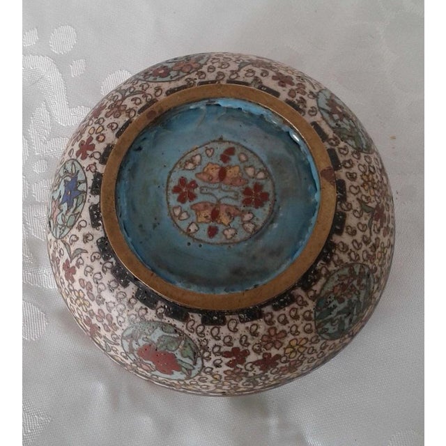 Japanese Early 20th Century Meiji/Taisho Period Japanese Cloisonné Lidded Box or Jar With Crane Motif For Sale - Image 3 of 8
