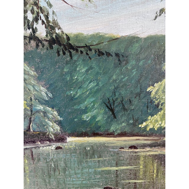 1970s Vintage Woodland Lake Oil Painting, Forest Landscape Art - Signed For Sale - Image 5 of 14