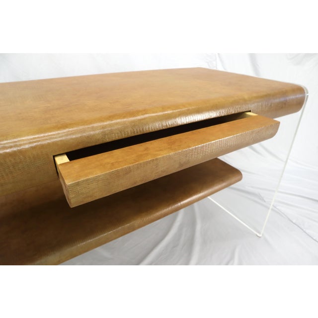 Lucite Base Faux Snake Skin Sculptural Shape One-Drawer Writing Table Desk For Sale - Image 11 of 13