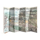 Grand-Scale Chinese Hand-Painted 6 Panel Folding Screen Room of Waterfront Village For Sale