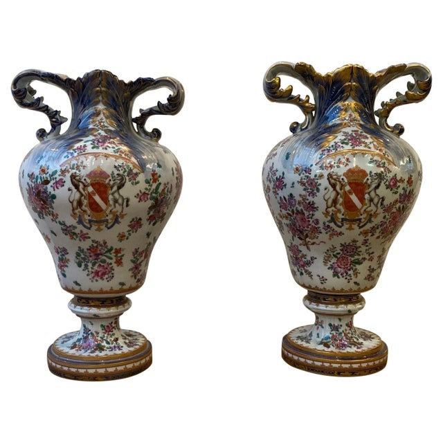 Late 19th Century Naples Capodimonte Porcelain Armorial Urns - A Pair For Sale - Image 13 of 13