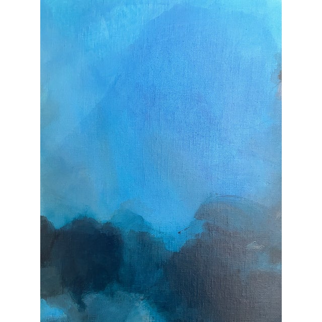 Large Atmospheric Blue Lyrical Abstraction Painting by Stacey Warnix With Deep Indigo Accents For Sale In Austin - Image 6 of 11