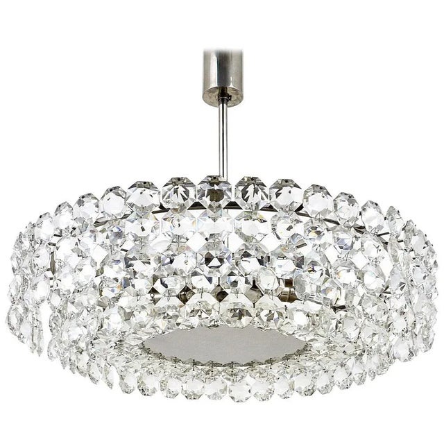 Large Austrian Nickel Chandelier with Diamond-Shaped Crystals from Bakalowits & Söhne, 1960s For Sale - Image 11 of 11