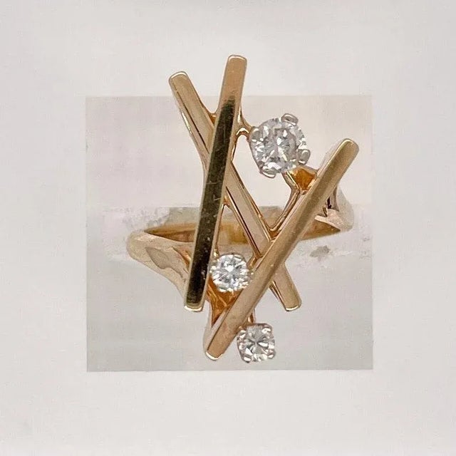 Vintage Signed Hammerman Bros Modernist 14 Karat Gold & Diamond Cocktail Ring Size 6.25 For Sale - Image 10 of 10