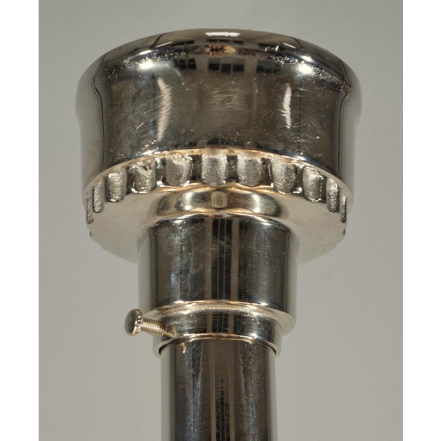 Petitot French Art Deco 4-Arm Chandelier 1930s - Trumpet Frosted Glass & Nickel For Sale - Image 9 of 12