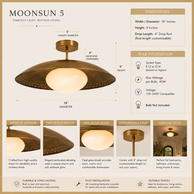 Not Yet Made - Made To Order Mid Century Brass Disk Chandelier, Milk Glass Globe Pendant Light, Handmade Italian Modern Ceiling Fixture, Brass Semi Flush Light For Sale - Image 5 of 11