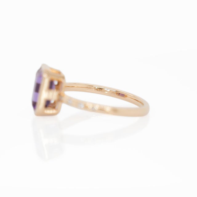 Metal 2.1ct Zambian Amethyst Ring With Natural Diamonds Accents: Solid 14k Gold, 9x7mm For Sale - Image 7 of 8
