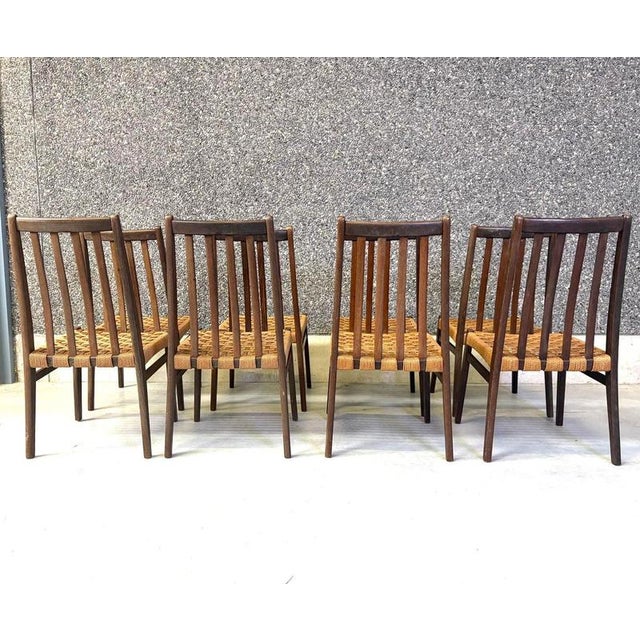 1960s Vintage Teak and Cord Dining Chairs, 1960s, Set of 8 For Sale - Image 5 of 11