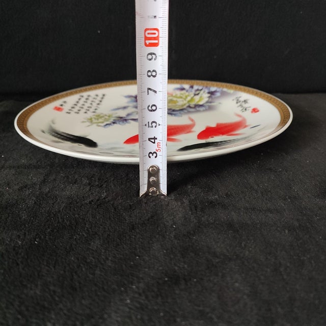 Chinese Ceramic Plate,Famille Rose Porcelain Plate Hand Painted Flowers and Fish Pattern For Sale - Image 10 of 11