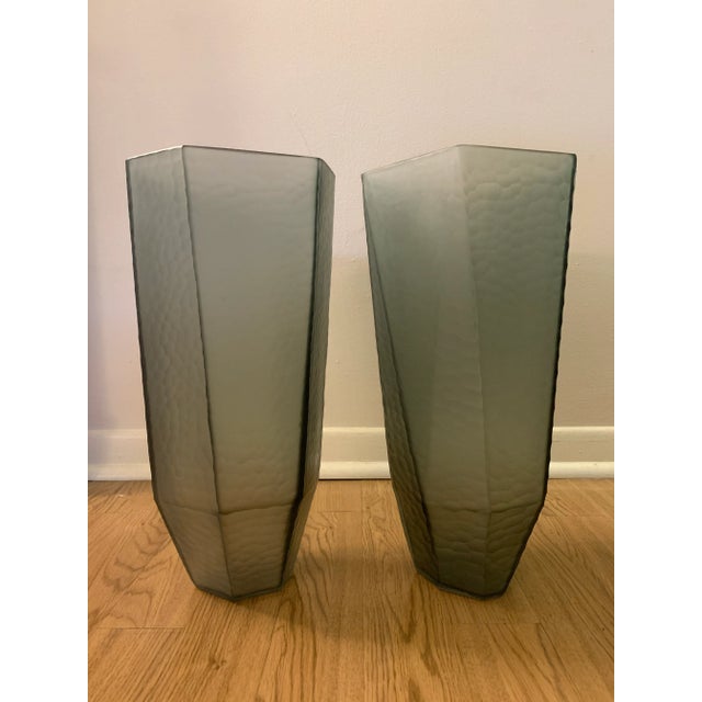 2020s Gray Stacked Cuts Glass Vases - a Pair For Sale - Image 5 of 5