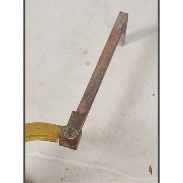 1920s Monumental Neoclassical Revival Brass Column Andirons With Ball Finials, Pair For Sale - Image 4 of 4