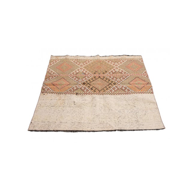 Mid-Century Modern Embroidered Turkish Vintage Kilim Rug - 3`6″ X 4`1″ For Sale - Image 3 of 6