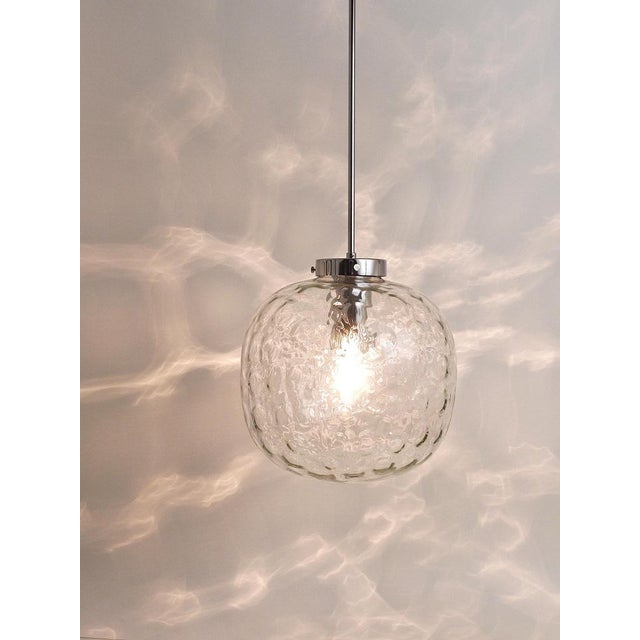 Large Bubble Melting Glass and Chrome Globe Pendant Lamp, Germany, 1970s For Sale - Image 10 of 18