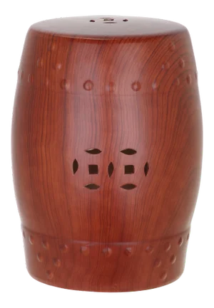 Indoor Ceramic Garden Stool in Red Faux Wood Finish
