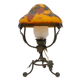 Art Nouveau Cameo Bulb Glass and Bronze Table Lamp from Emile Gallé, France, 1900s For Sale