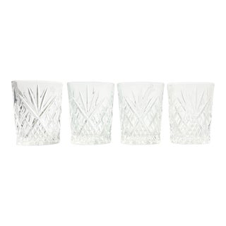 1980s Vintage Crystal Cocktail Old Fashioned Tumbler Glasses, Fan & X Cuts - Set of 4 For Sale