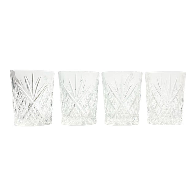 1980s Vintage Crystal Cocktail Old Fashioned Tumbler Glasses, Fan & X Cuts - Set of 4 For Sale
