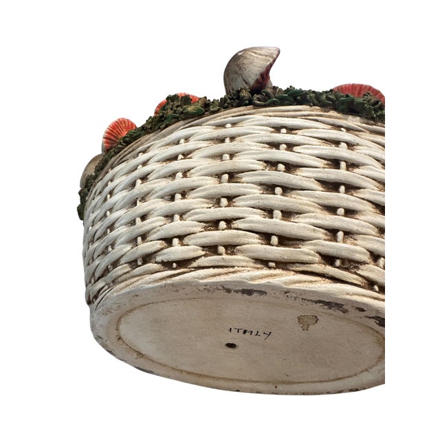 Vintage Italian Tromp l'Oeil Hand-Painted Woven Ceramic Basket of Mushrooms For Sale - Image 17 of 17