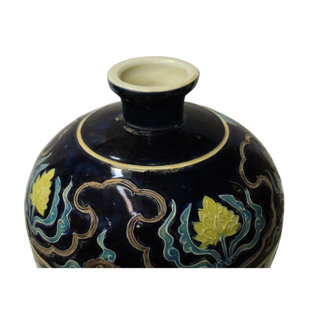 Handmade Ceramic Navy Blue White Dimensional Flower Motif Vase