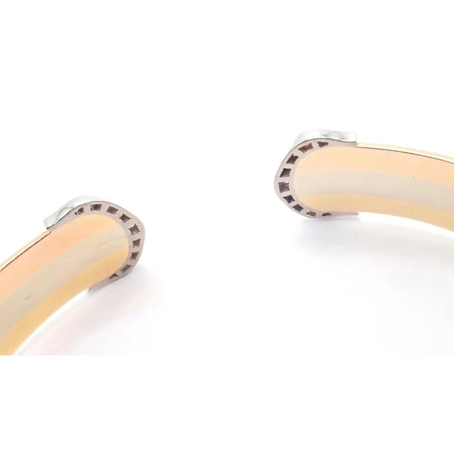 1980s Cartier Tri-Color Gold Diamond Double C Cuff Bangle Bracelet For Sale In Philadelphia - Image 6 of 12