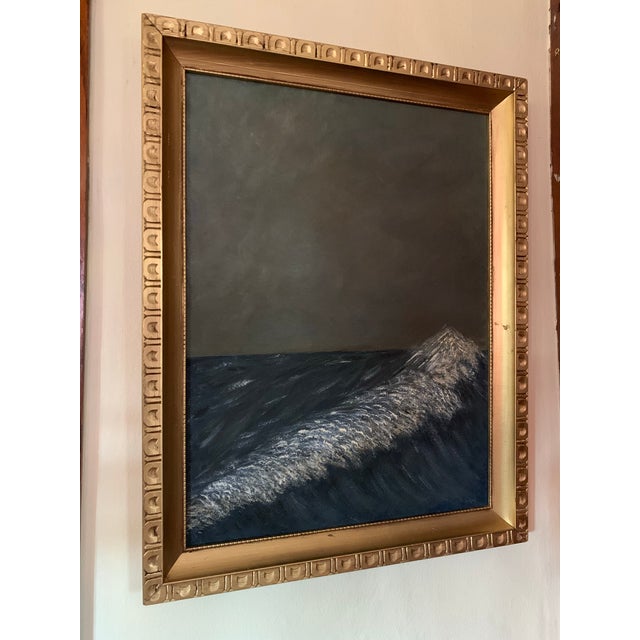 A dramatic, atmospheric seascape capturing the restless beauty of the open water beneath a moody sky. Deep greens,...