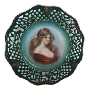 Cico Bavaria Germany Lattice Reticulated Lady Green Gold Portrait Plate