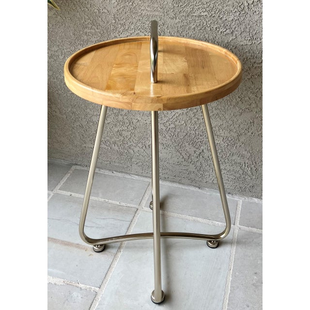 Contemporary Industrial Modern Artisan Handcrafted Natural Rubberwood & Steel Occasional Table For Sale - Image 3 of 12