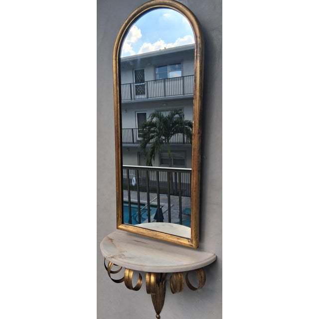 1940's Hollywood Regency Gilt Tole/ Marble/ Giltwood Mirrored Petite Console Table Set For Sale - Image 11 of 11