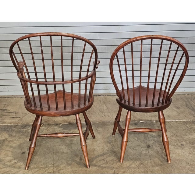 Wood Share Set of 6 d.r. DImes Bow Back Windsor Chairs Bench Made For Sale - Image 7 of 10