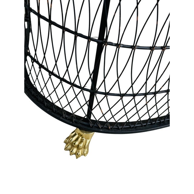 Vintage Brass Fireplace Fender – Federal Regency Serpentine Hearth Guard With Lion’s Paw Feet & Wire Lattice For Sale - Image 10 of 13