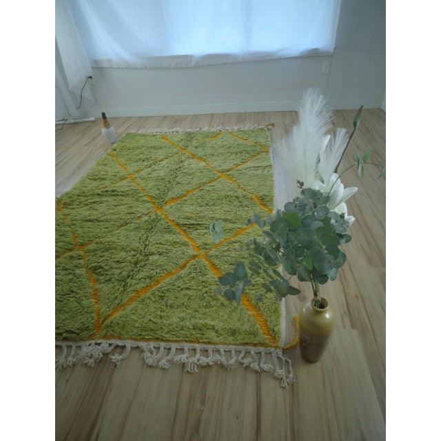 Moroccan Lime Green Diamond Wool Moroccan Beni Ourain Rug For Sale - Image 3 of 12