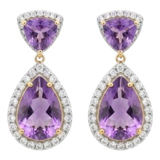 Natural Amethyst 8.68cts & Diamond 1.71cts Earring in 14k Gold For Sale