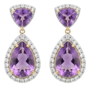 Natural Amethyst 8.68cts & Diamond 1.71cts Earring in 14k Gold