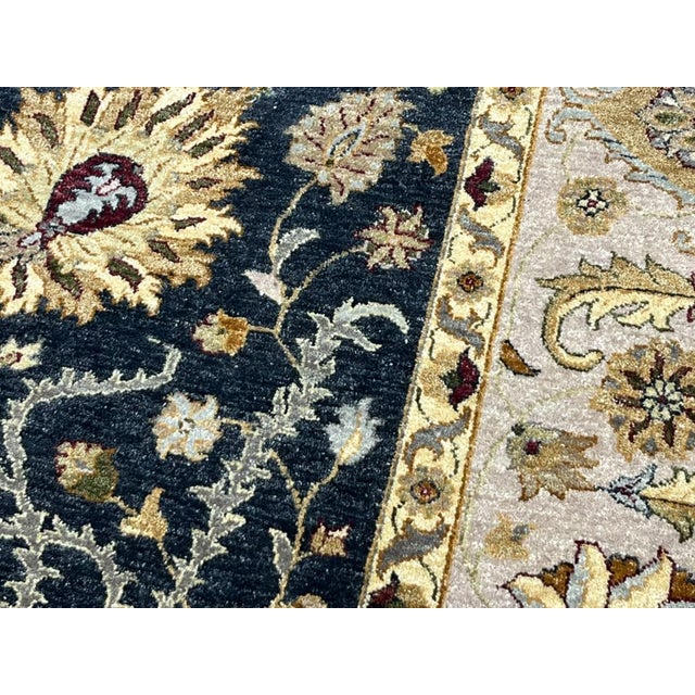 Navy Blue Indo Persian Tabriz Rug Wool & Silk 9’ X 12’ For Sale - Image 8 of 13