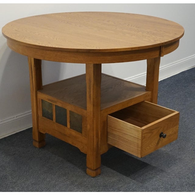 Brown Sunny Designs Rustic Oak Counter Height Dining Table W. Self Storing Leaf in Golden Brown Finish For Sale - Image 8 of 12