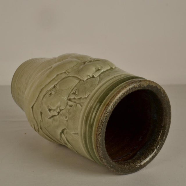 Figurative Ceramic Vase with Bas Relief of Men by Arnaud Lang, 1980s For Sale - Image 13 of 14