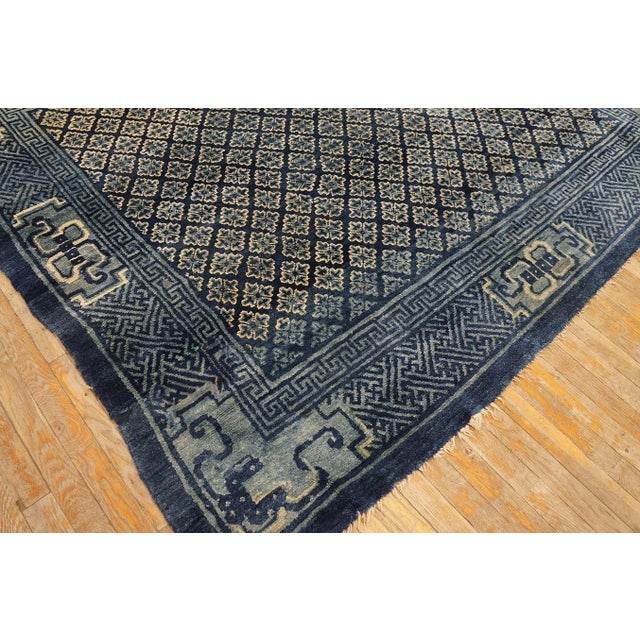1920s 1920s Antique Square Blue Geometric Greek Key Chinese Baotou Wool Pile Rug For Sale - Image 5 of 12