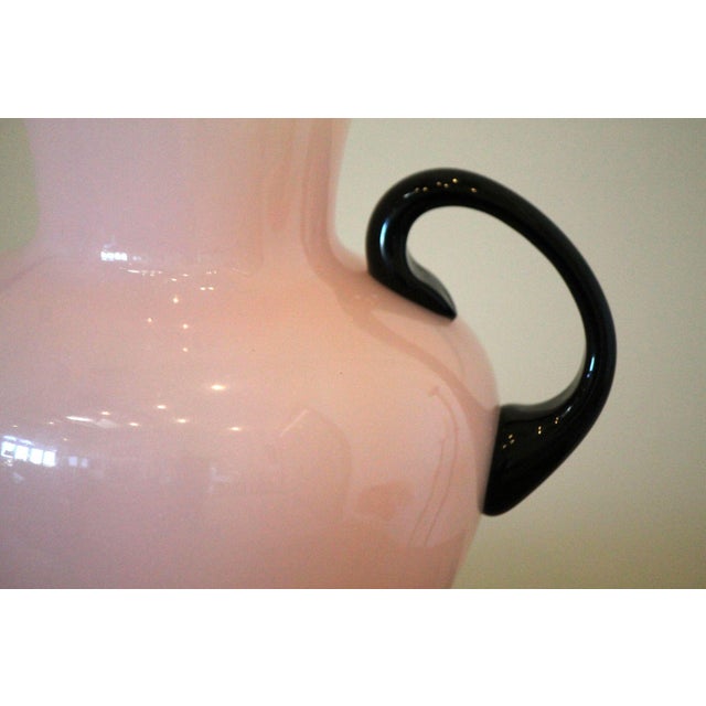 Antique Pink French Opaline Glass Pitcher, Applied Black Glass Handle For Sale - Image 4 of 11