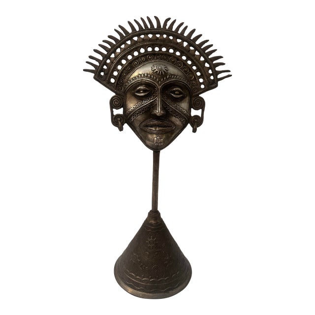 Vintage Tribal Face Sculpture on Base For Sale